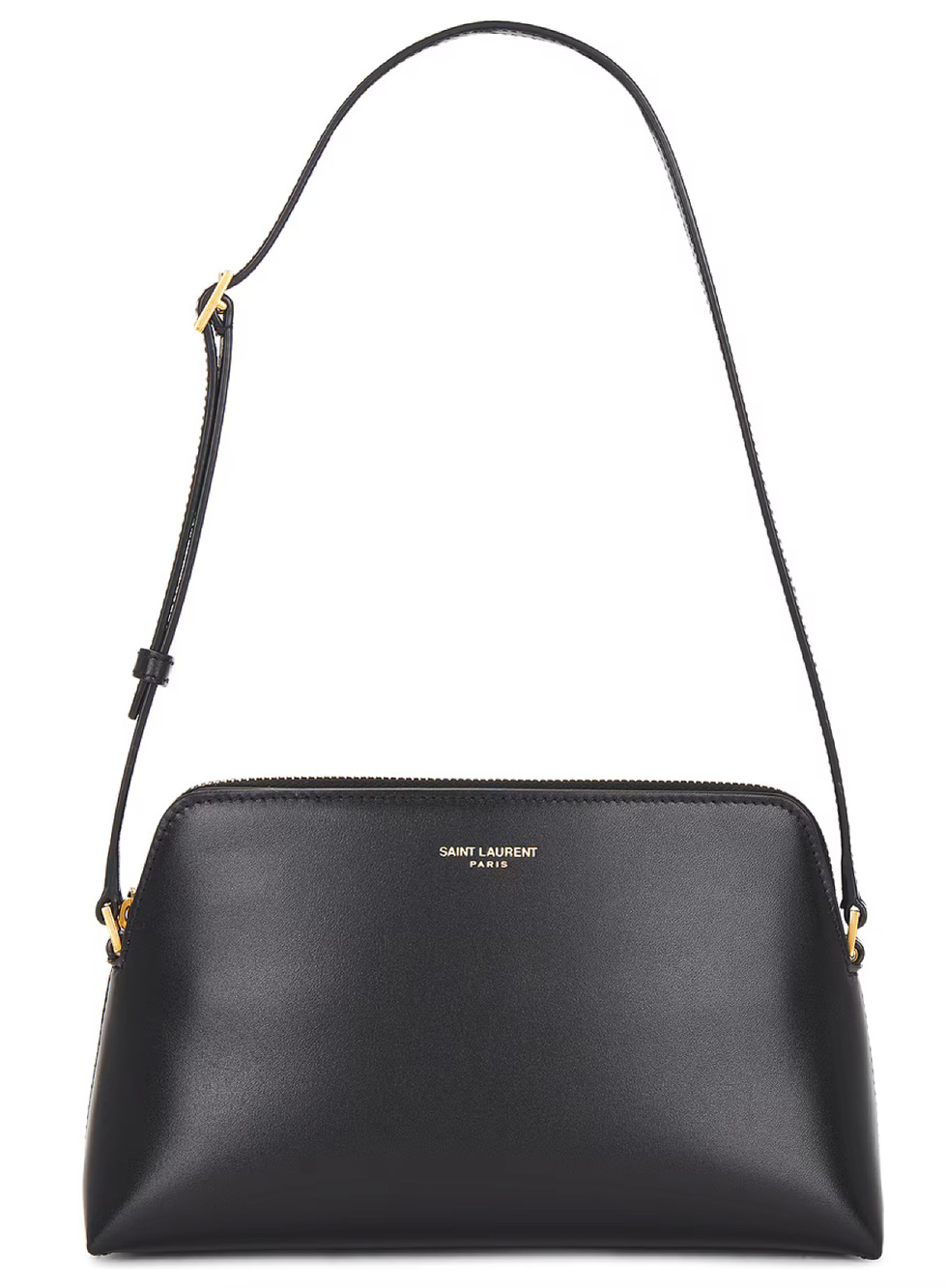 Saint Laurent Pouch On Strap Black Calfskin Leather Gold Logo YSL Shoulder Bag